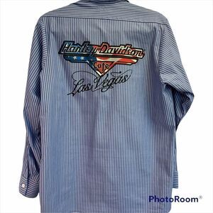 HARLEY Davidson Las Vegas blue white striped casual button down shirt size M